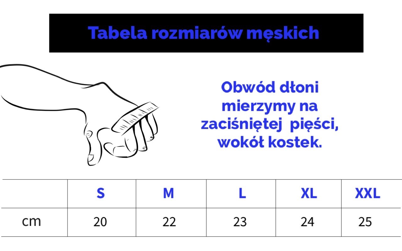 Tabela rozmiarów męskich rękawiczek